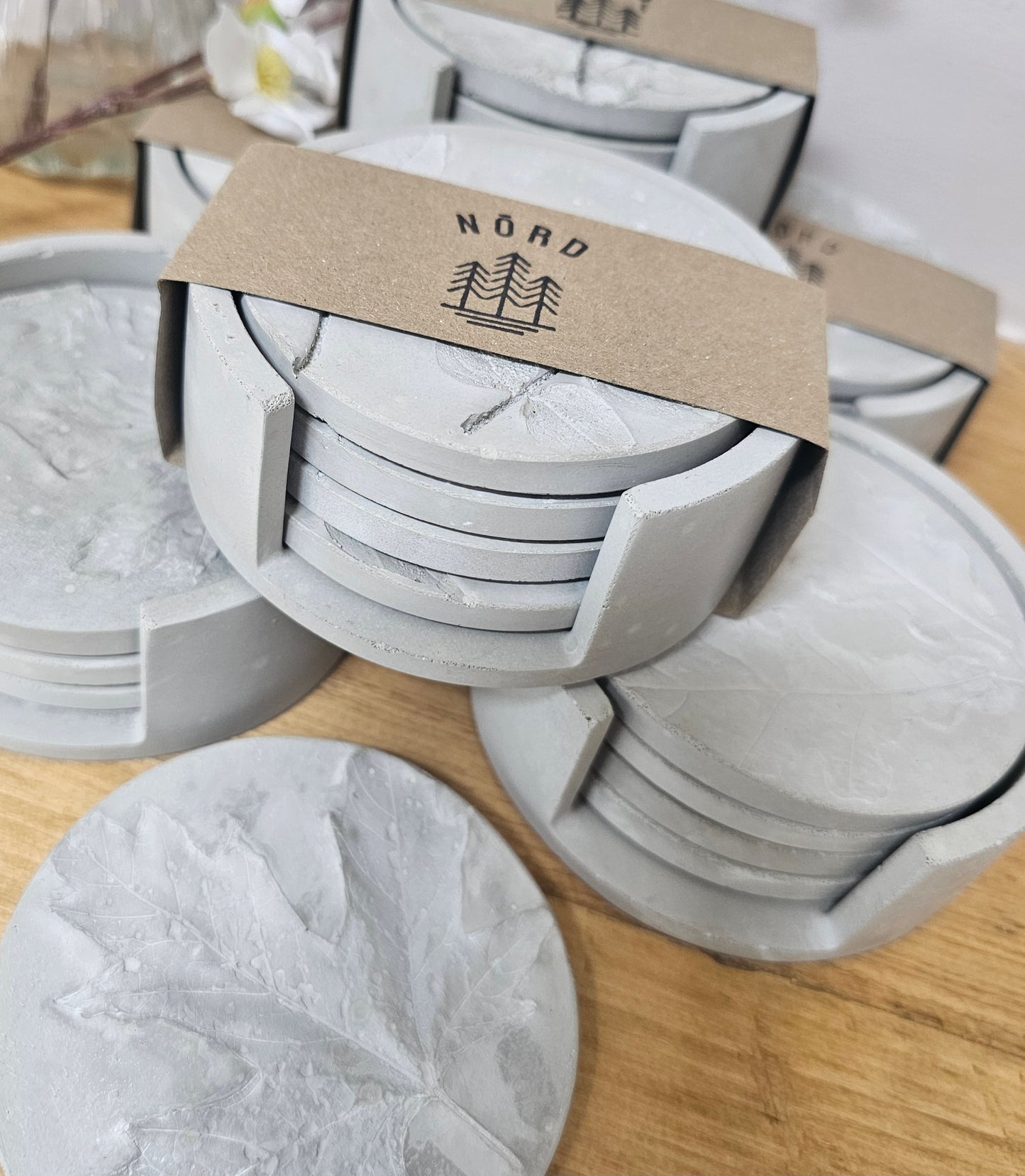 Scandinavian style concrete coaster sets.