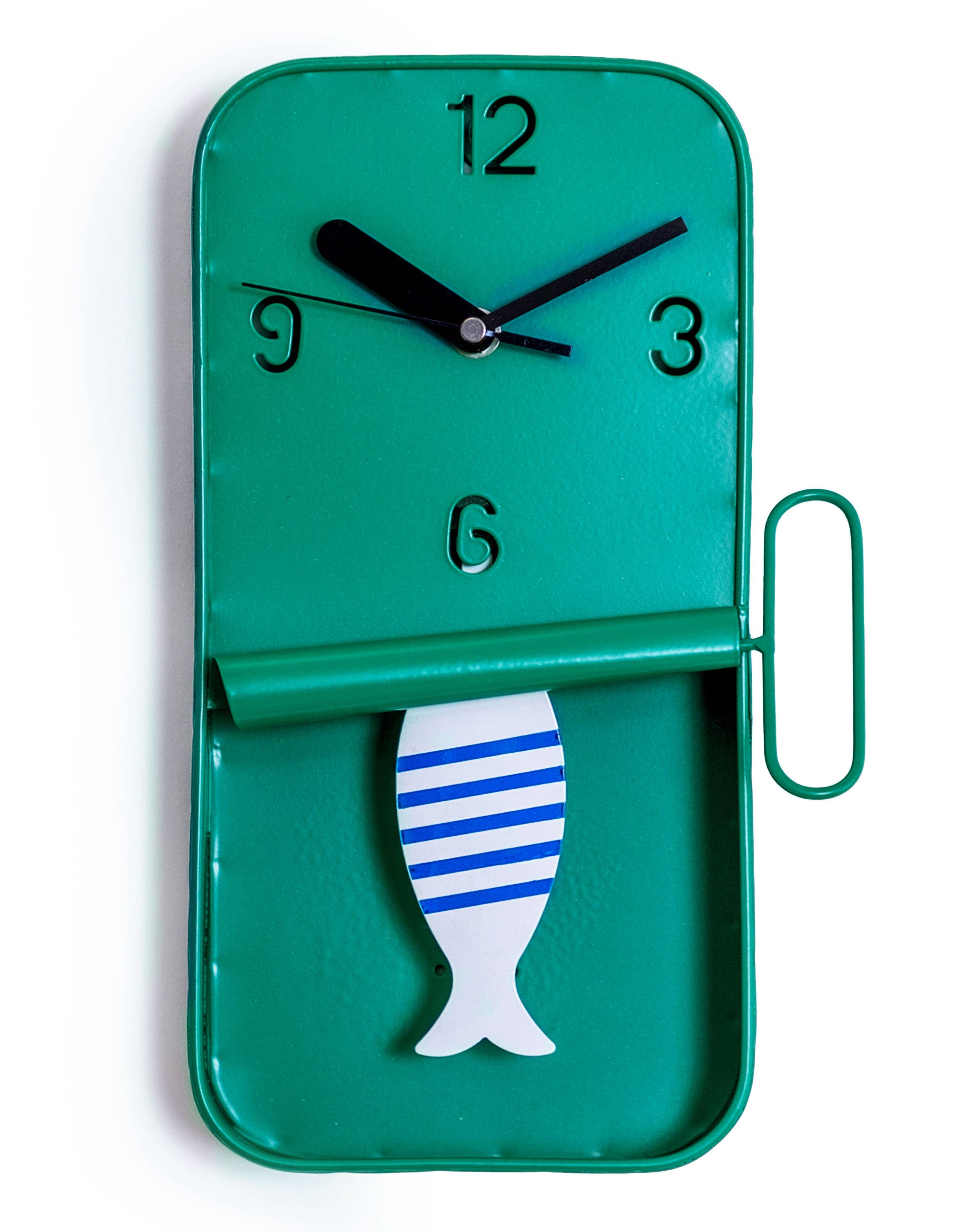 Mint Green Metal Sardine Tin Pendulum Wall Clock