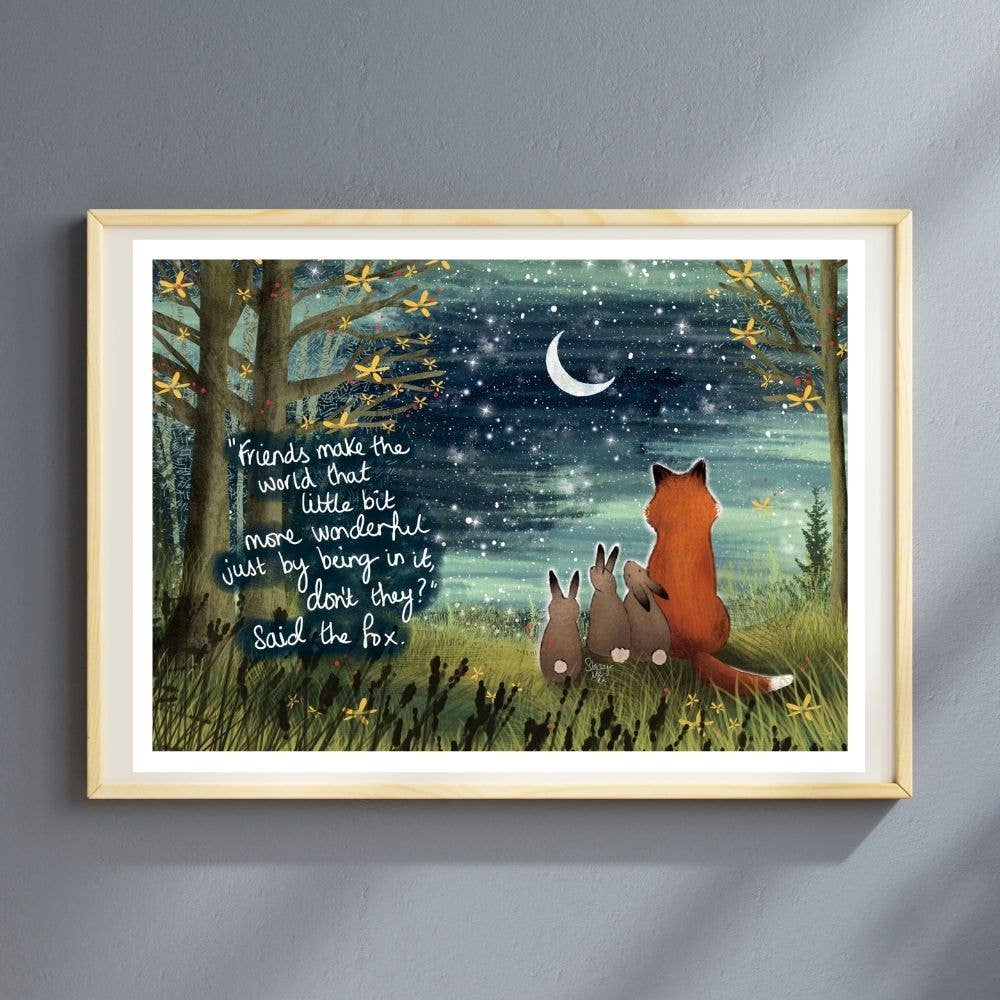 Fox under the moon A4 Art Prints