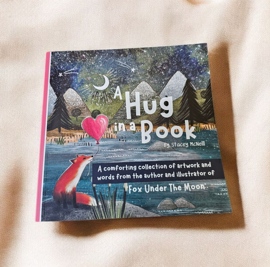 Fox under the moon. A hug in a book. love and caring.