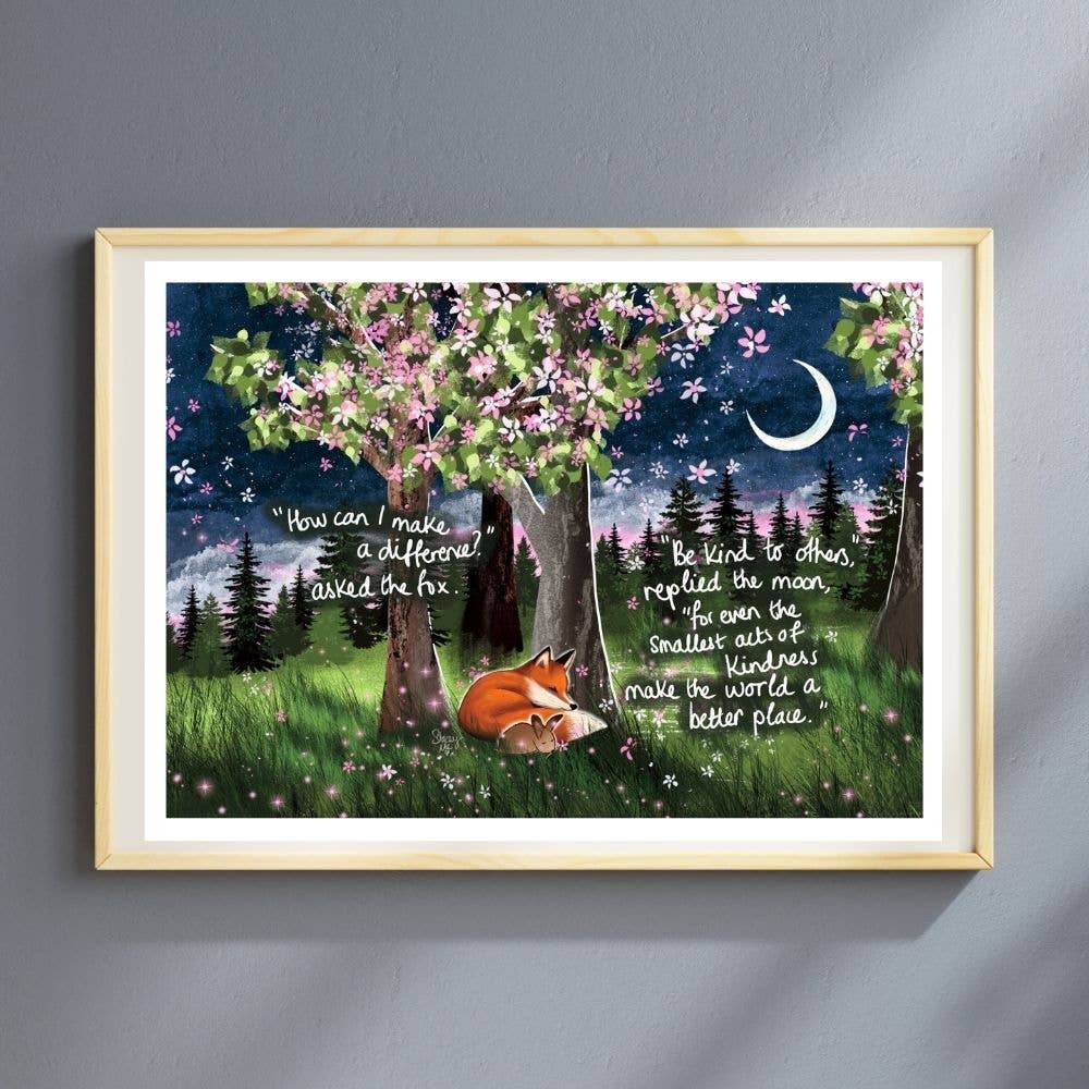 Fox under the moon A4 Art Prints