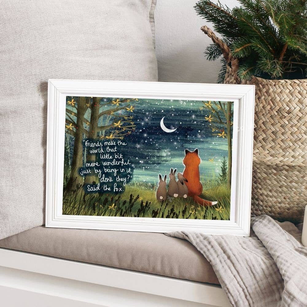 Fox under the moon A4 Art Prints