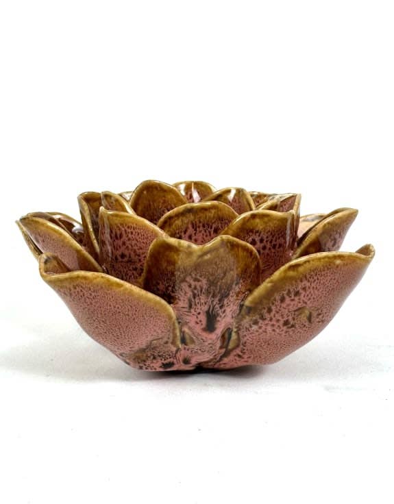 Mottled Pink Lotus flower Ceramic Tealight Holder