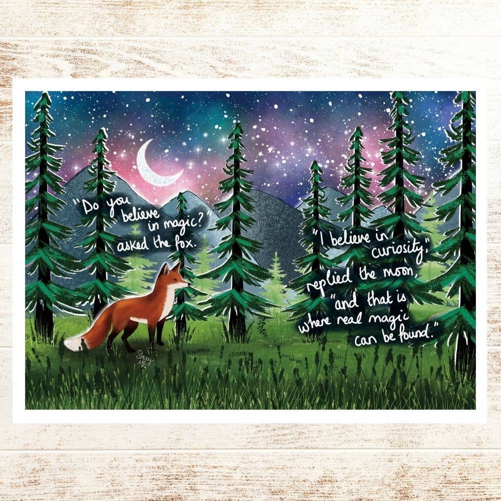 Fox under the moon A4 Art Prints