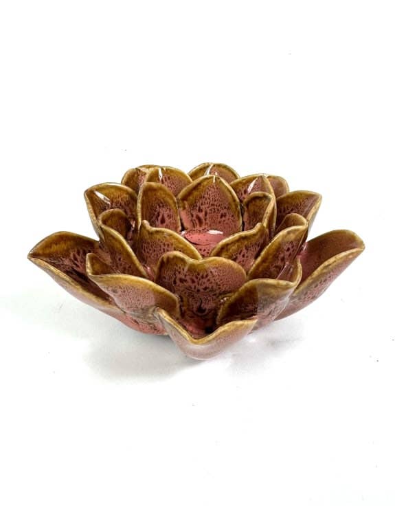 Mottled Pink Lotus flower Ceramic Tealight Holder