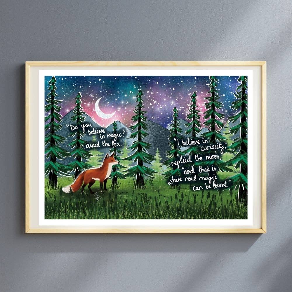 Fox under the moon A4 Art Prints