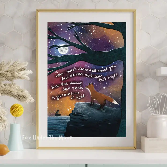 Fox under the moon A4 Art Prints