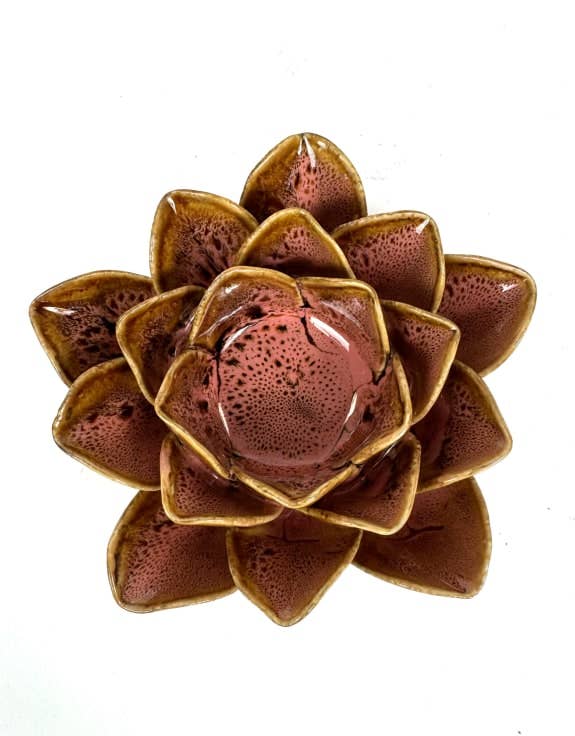 Mottled Pink Lotus flower Ceramic Tealight Holder