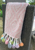 Recycled Cotton Throw,with Pom Poms