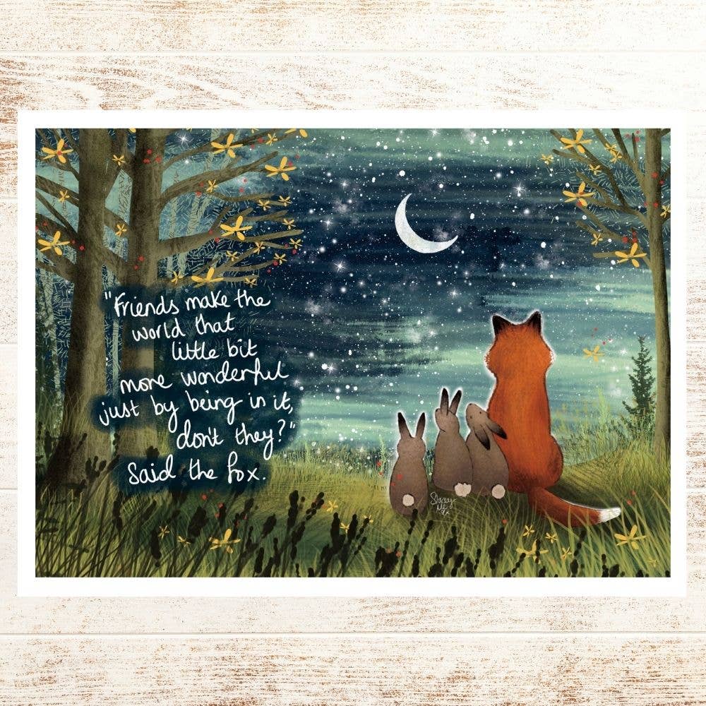 Fox under the moon A4 Art Prints