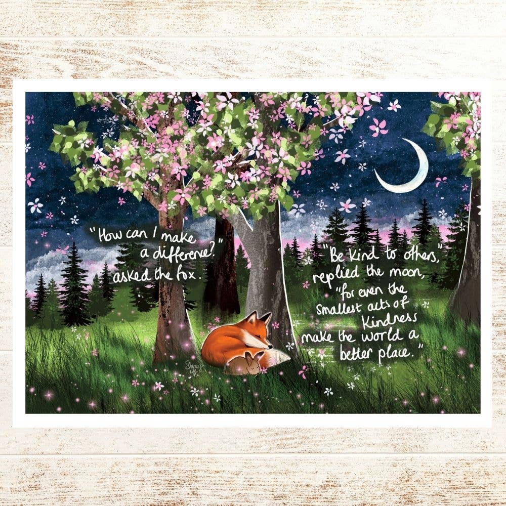 Fox under the moon A4 Art Prints