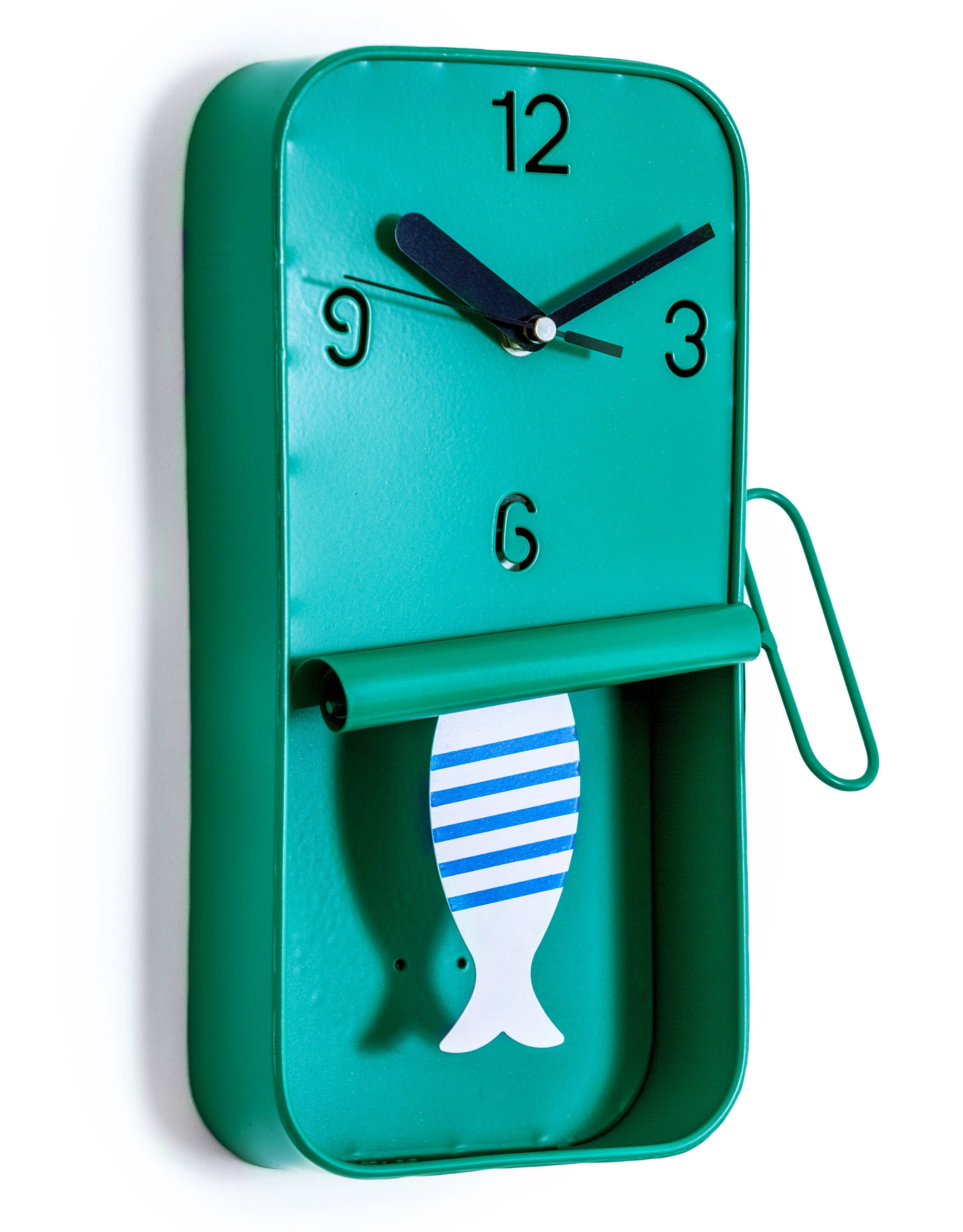 Mint Green Metal Sardine Tin Pendulum Wall Clock