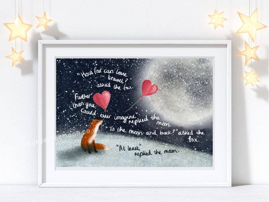 Fox under the moon A4 Art Prints